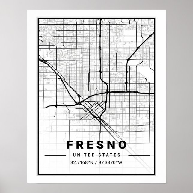 Fresno California USA Travel City Map Poster (Front)