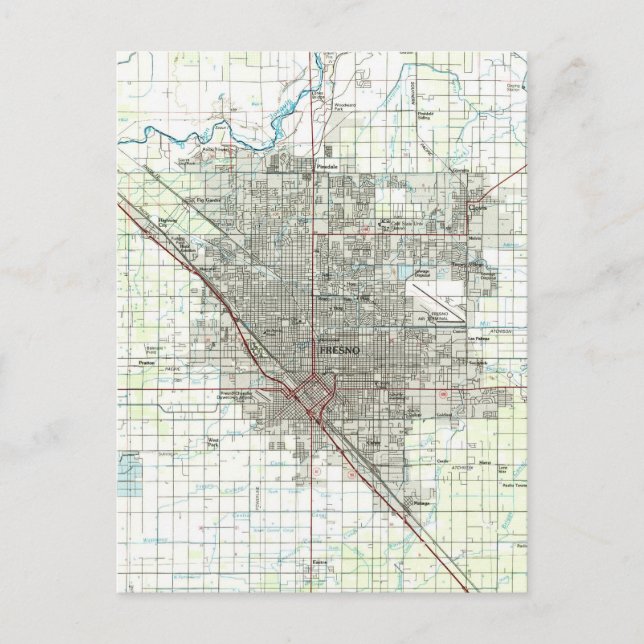Fresno California Vintage Map Postcard (Front)