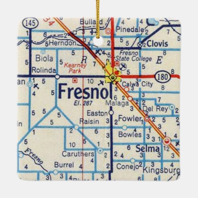 Fresno Vintage Map Ceramic Ornament (Back)