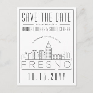 Fresno Wedding   Stylised Skyline Save the Date Postcard