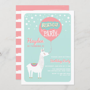 Frestive Alpaca Kids Birthday Party Invitation I