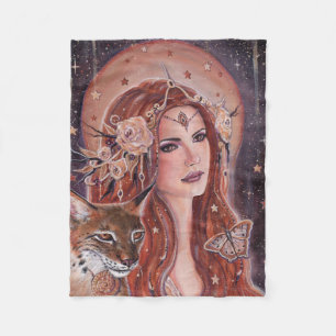 Freya goddess with Lynx by Renee Lavoie Fleece Blanket