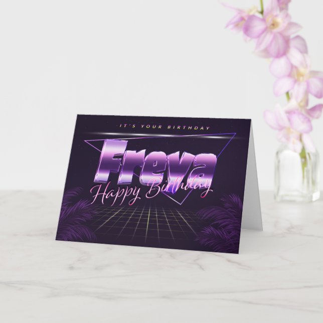 Freya Name First name lila retro card Birthday (Orchid)