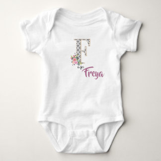 Freya Name Reveal Outfit Letter F Floral Romper Baby Bodysuit
