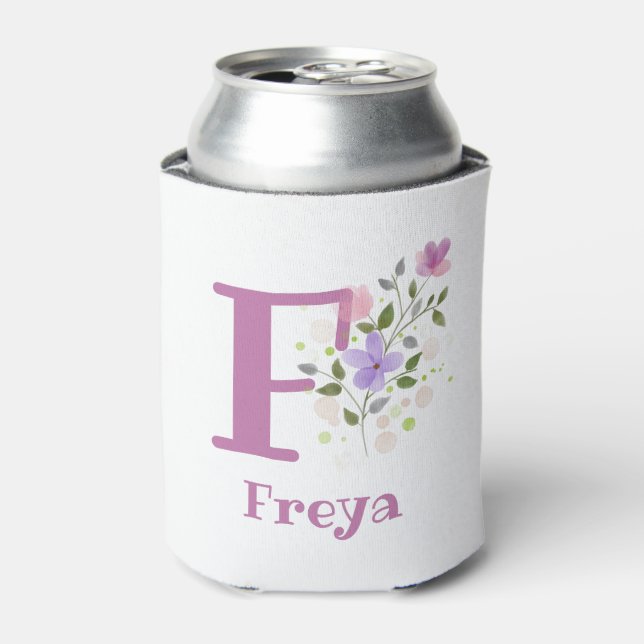 Freya Name with a Floral Design Can Cooler (Can Front)