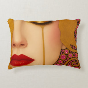 Freya's heartache golden tears in pink motif decorative cushion