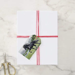 Freydis Black Horse in Nordic Landscape Gift Tags