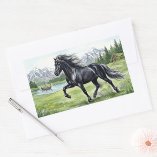 Freydis Black Horse in Nordic Landscape Rectangular Sticker