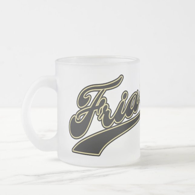Friars Script Frosted Glass Coffee Mug (Left)