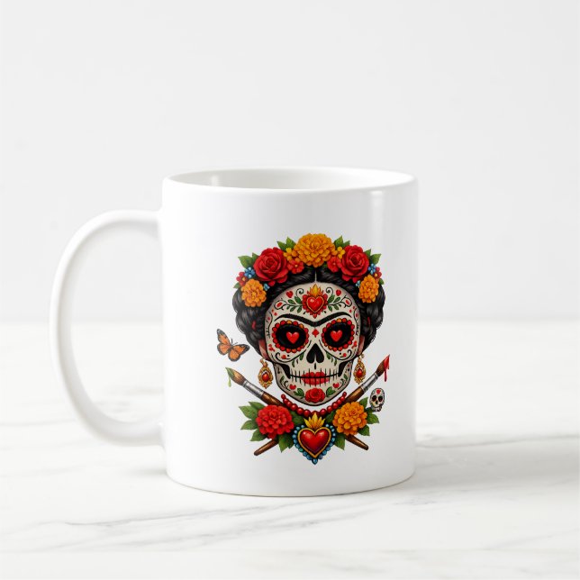 Frida Catrina Artist SugarSkull–Día de los Muerto  Coffee Mug (Left)