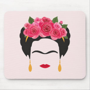 Frida Inspired Floral Crown Mouse Pad Pink Roses