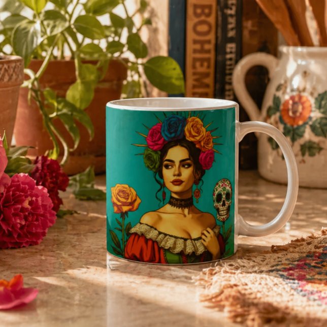 Frida Inspired Floral Portrait Art Coffee Mug (Creator Uploaded)