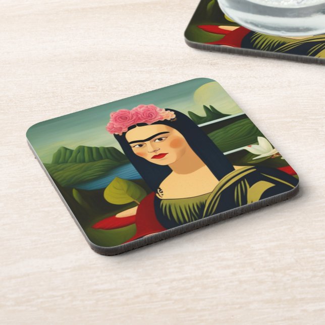 Frida Kahlo as Mona Lisa Hard Plastic Coaster (Left Side)