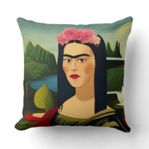 Frida Kahlo as Mona Lisa Throw Pillow