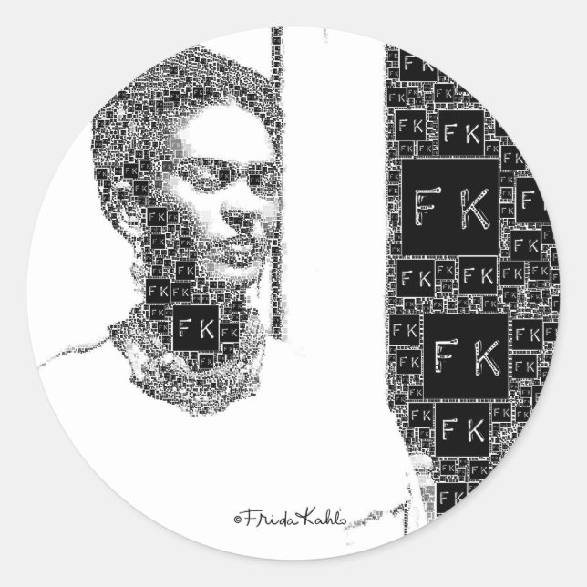 Frida Kahlo Black and White Portrait Classic Round Sticker (Front)