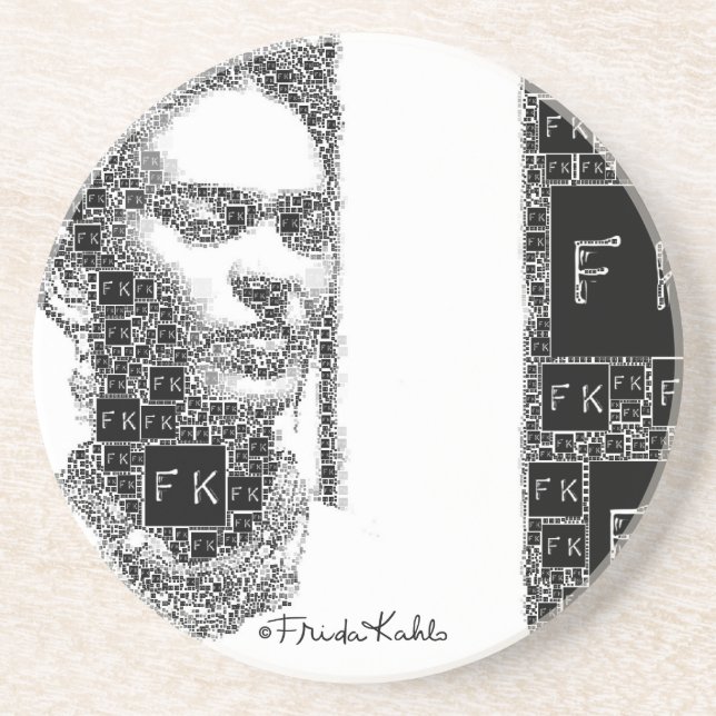 Frida Kahlo Black and White Portrait Coaster (Front)
