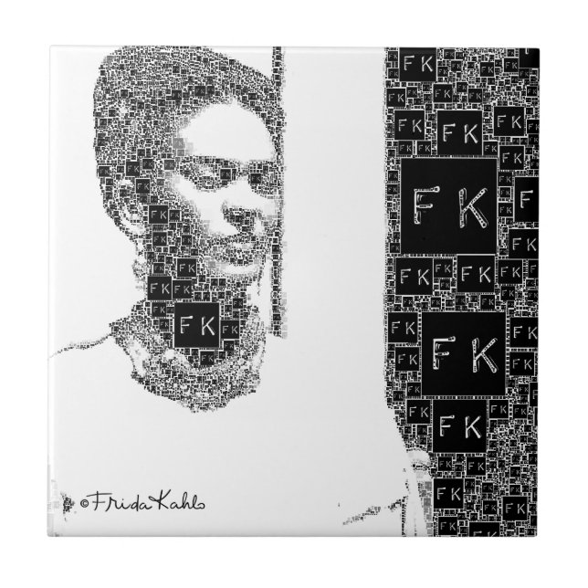 Frida Kahlo Black and White Portrait Tile (Front)