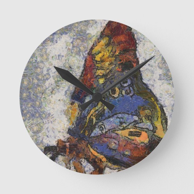 Frida Kahlo Butterfly Monet Inspired Round Clock (Front)