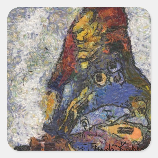 Frida Kahlo Butterfly Monet Inspired Square Sticker (Front)