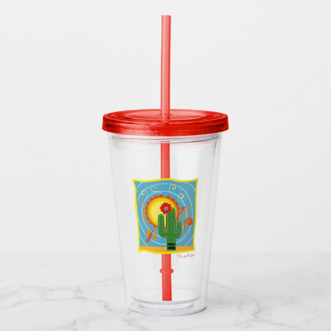 Frida Kahlo Cactus Graphic Acrylic Tumbler (Front)