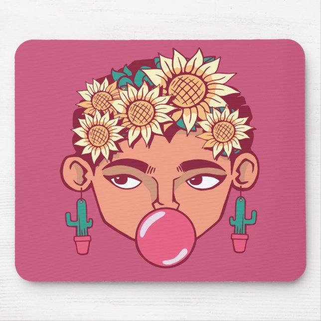 Frida Kahlo Cartoon Mouse Mat (Front)