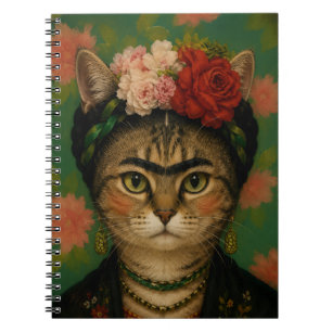 Frida Kahlo Cat Portrait Floral Art Print Notebook