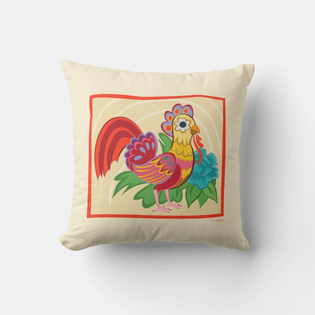 Frida Kahlo Chicken Graphic Cushion (Front)