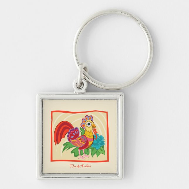 Frida Kahlo Chicken Graphic Key Ring (Front)