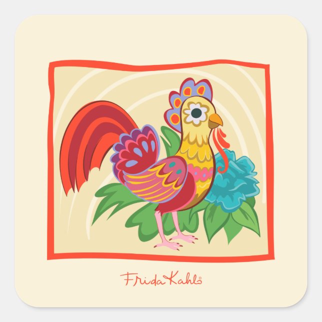 Frida Kahlo Chicken Graphic Square Sticker (Front)