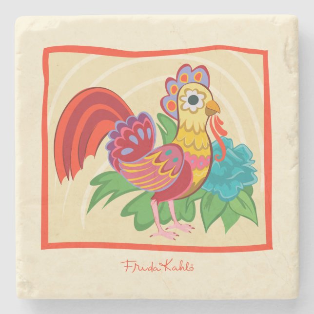 Frida Kahlo Chicken Graphic Stone Coaster (Front)