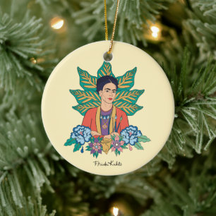 Frida Kahlo Colourful Floral Graphic Ceramic Tree Decoration