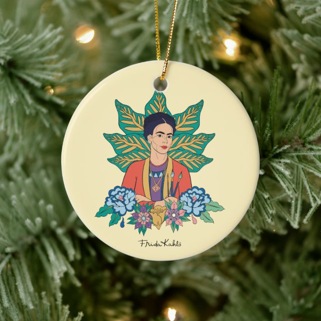 Frida Kahlo Colourful Floral Graphic Ceramic Tree Decoration (Tree)