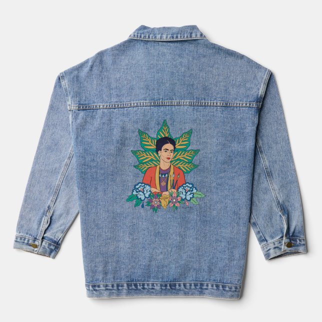 Frida Kahlo Colourful Floral Graphic Denim Jacket (Back)