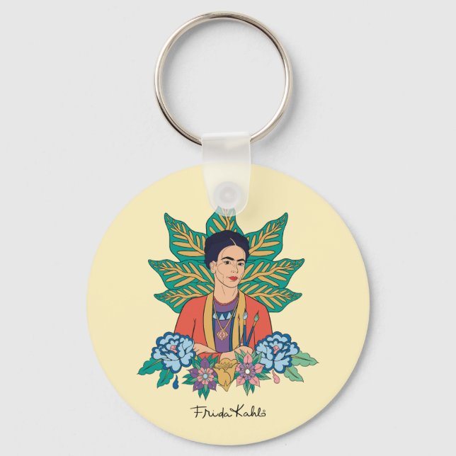 Frida Kahlo Colourful Floral Graphic Key Ring (Front)