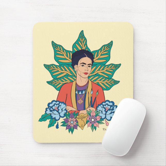 Frida Kahlo Colourful Floral Graphic Mouse Mat (With Mouse)