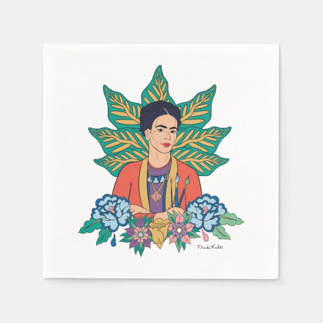 Frida Kahlo Colourful Floral Graphic Napkin (Front)