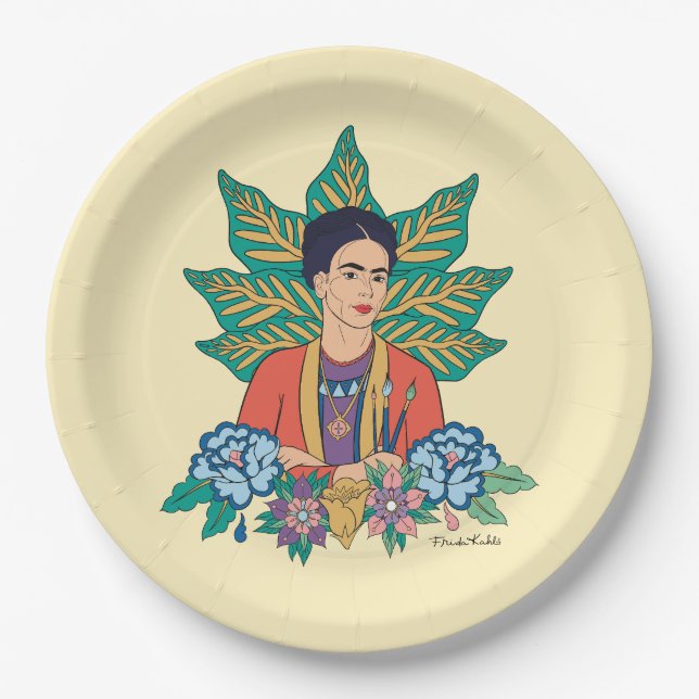 Frida Kahlo Colourful Floral Graphic Paper Plate (Front)