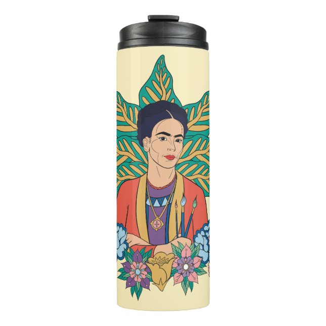Frida Kahlo Colourful Floral Graphic Thermal Tumbler (Front)