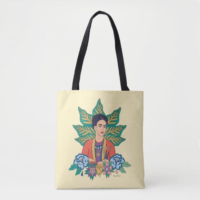 Frida Kahlo Colourful Floral Graphic Tote Bag (Front)