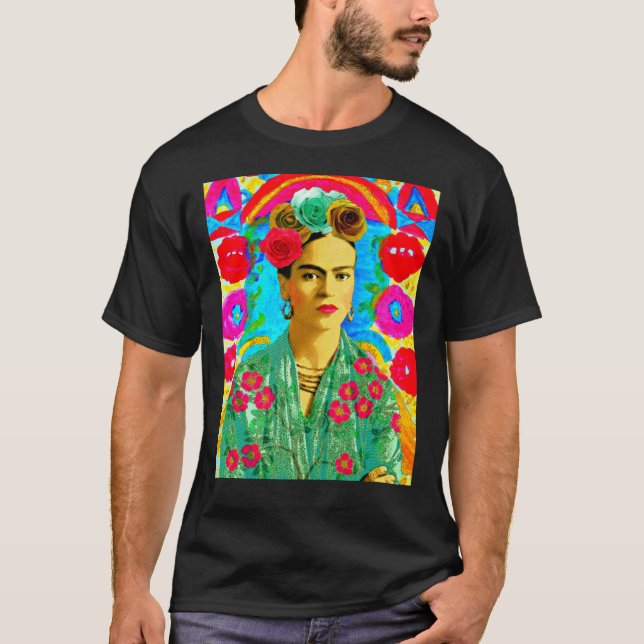 Frida Kahlo Colourful Floral   T-Shirt (Front)