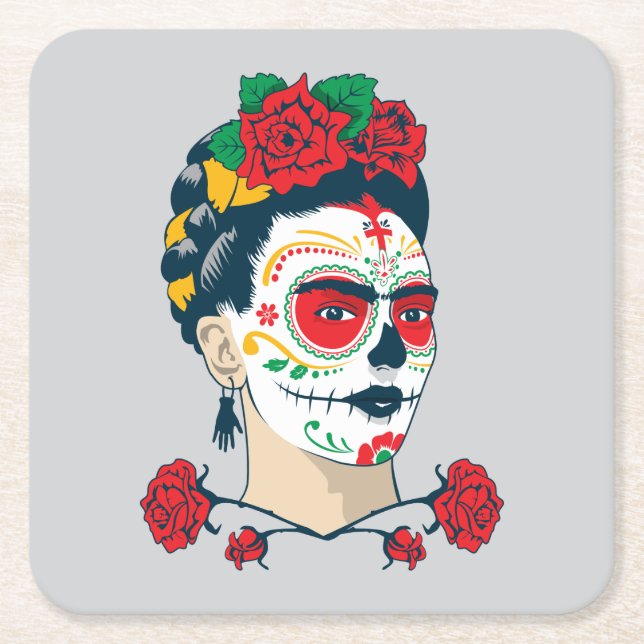 Frida Kahlo | El Día de los Muertos Square Paper Coaster (Front)