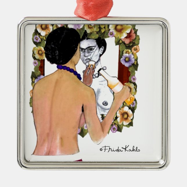 Frida Kahlo en el Espejo Portrait Metal Tree Decoration (Front)