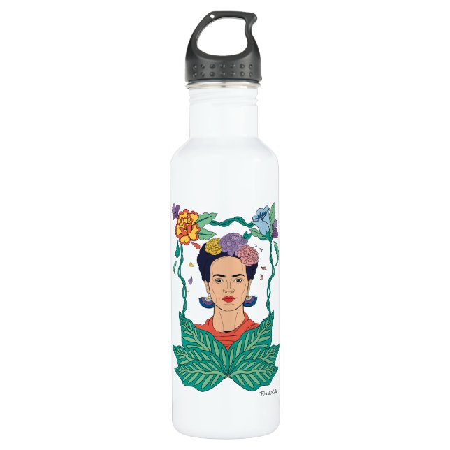 Frida Kahlo Floral Frame Graphic 710 Ml Water Bottle (Front)