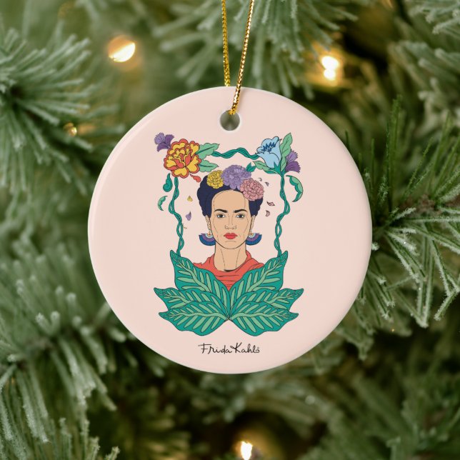 Frida Kahlo Floral Frame Graphic Ceramic Tree Decoration (Tree)