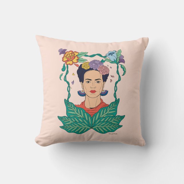 Frida Kahlo Floral Frame Graphic Cushion (Front)