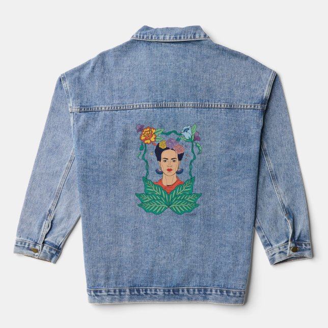 Frida Kahlo Floral Frame Graphic Denim Jacket (Back)