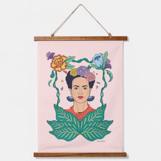 Frida Kahlo Floral Frame Graphic Hanging Tapestry (Front)