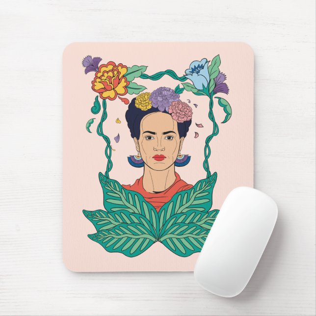 Frida Kahlo Floral Frame Graphic Mouse Mat (With Mouse)