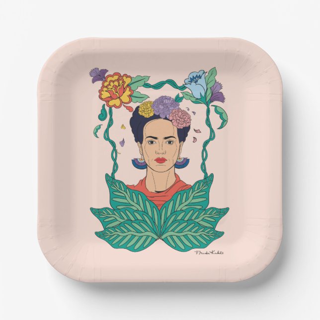 Frida Kahlo Floral Frame Graphic Paper Plate (Front)