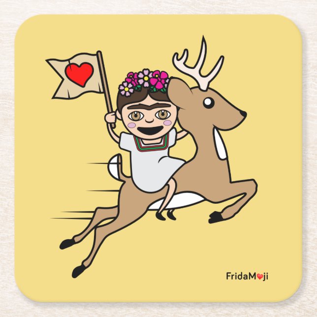 Frida Kahlo | FridaMoji - Reindeer Square Paper Coaster (Front)